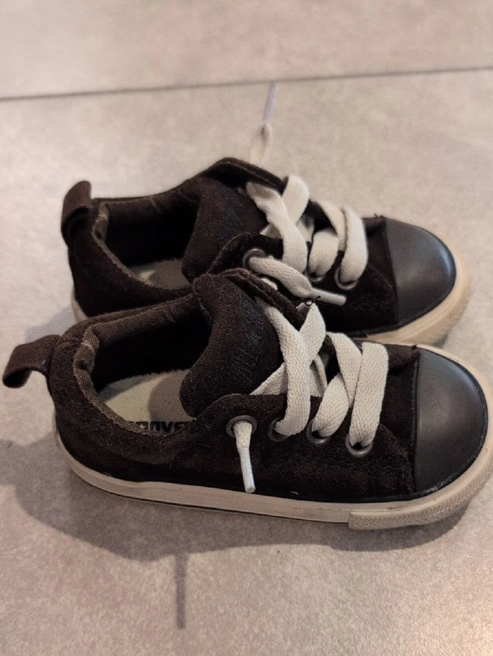 Kids Vintage Converse Brown Canvas Lace-Up Sneakers with White Laces